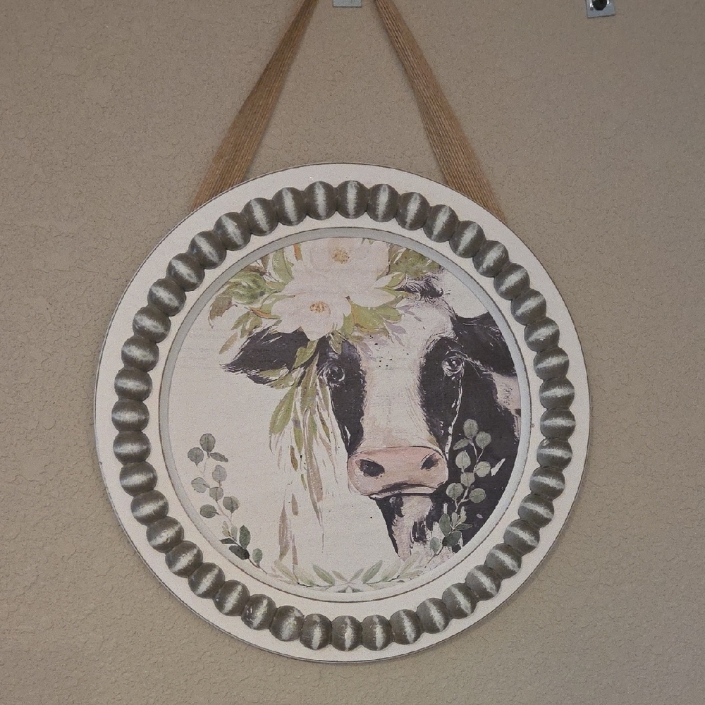 Rustic Farmhouse Cow Wall Decor with Floral Accents